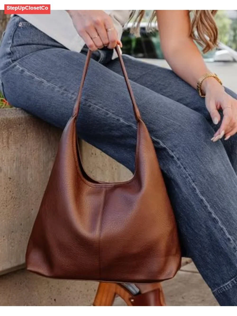 Vegan Leather Slouchy Hobo Bag Large Zippered Shoulder Purse